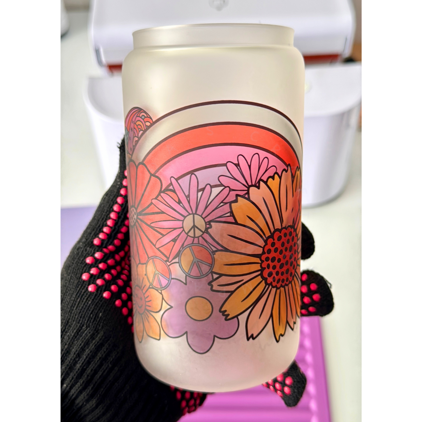 Groovy rainbow 16oz glass cup