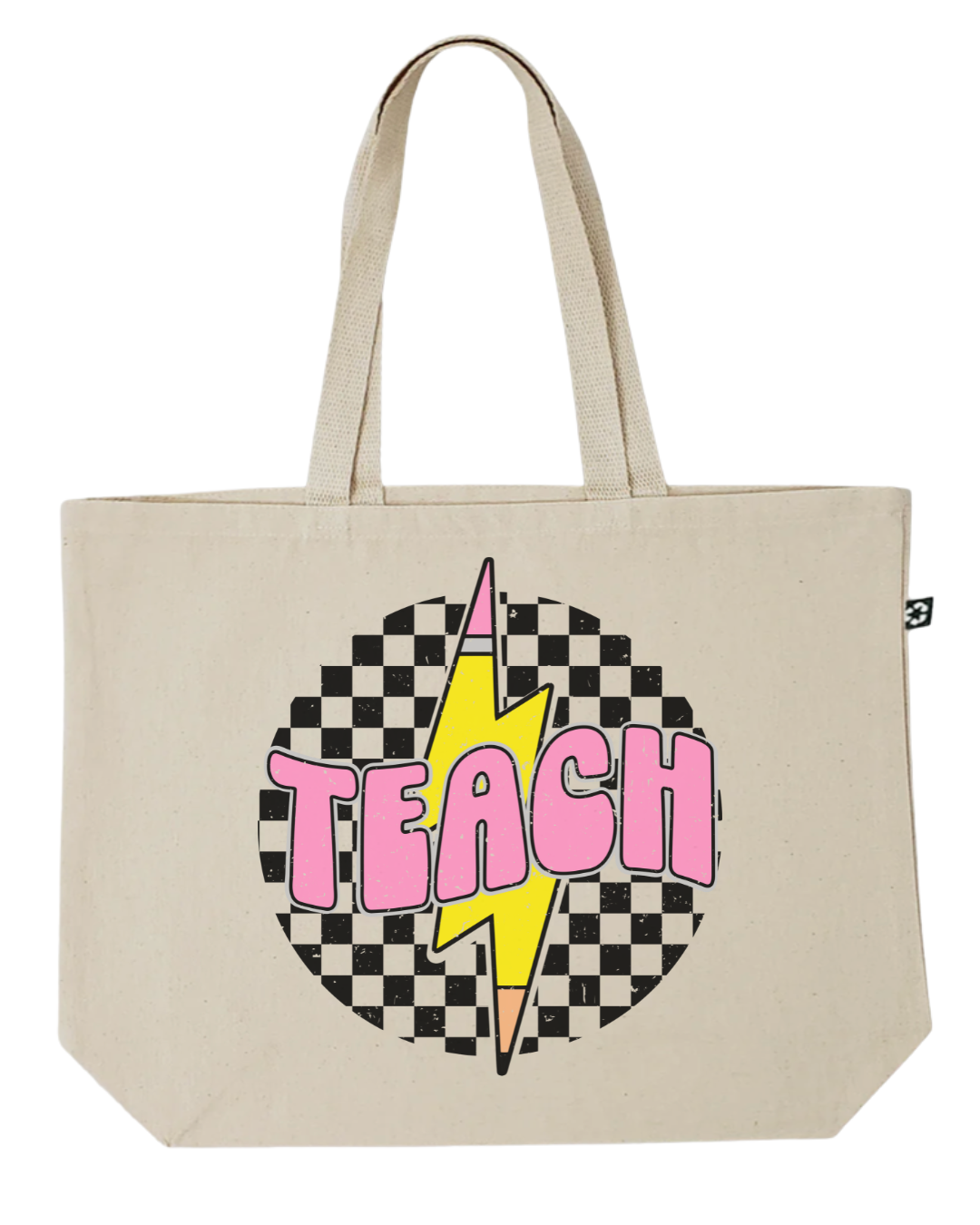 Checkered teach tote bag