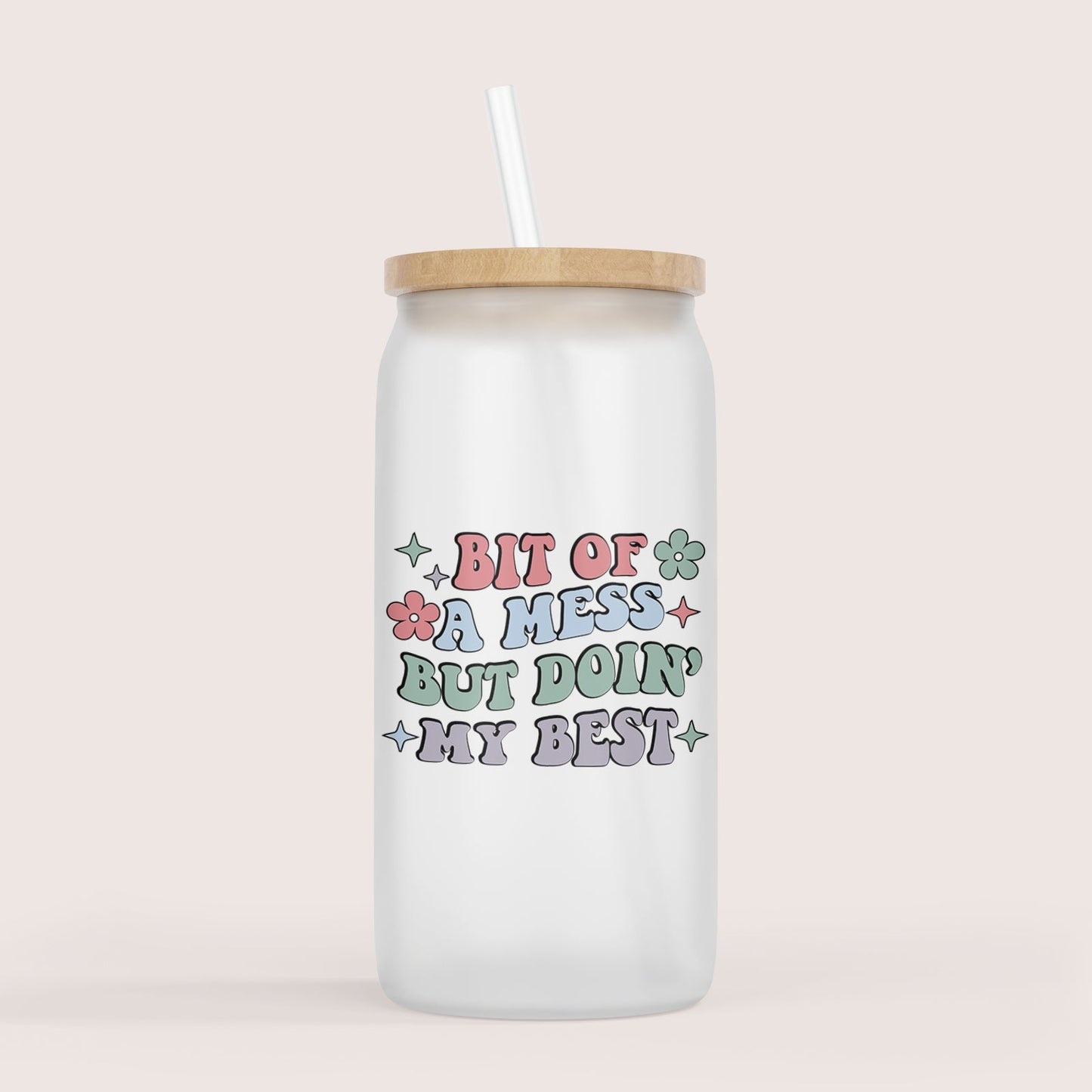 Bit of a mess 16oz glass cup