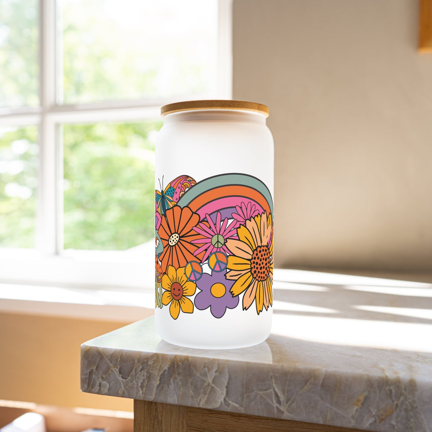 Groovy rainbow 16oz glass cup