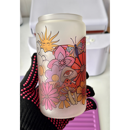 Groovy rainbow 16oz glass cup