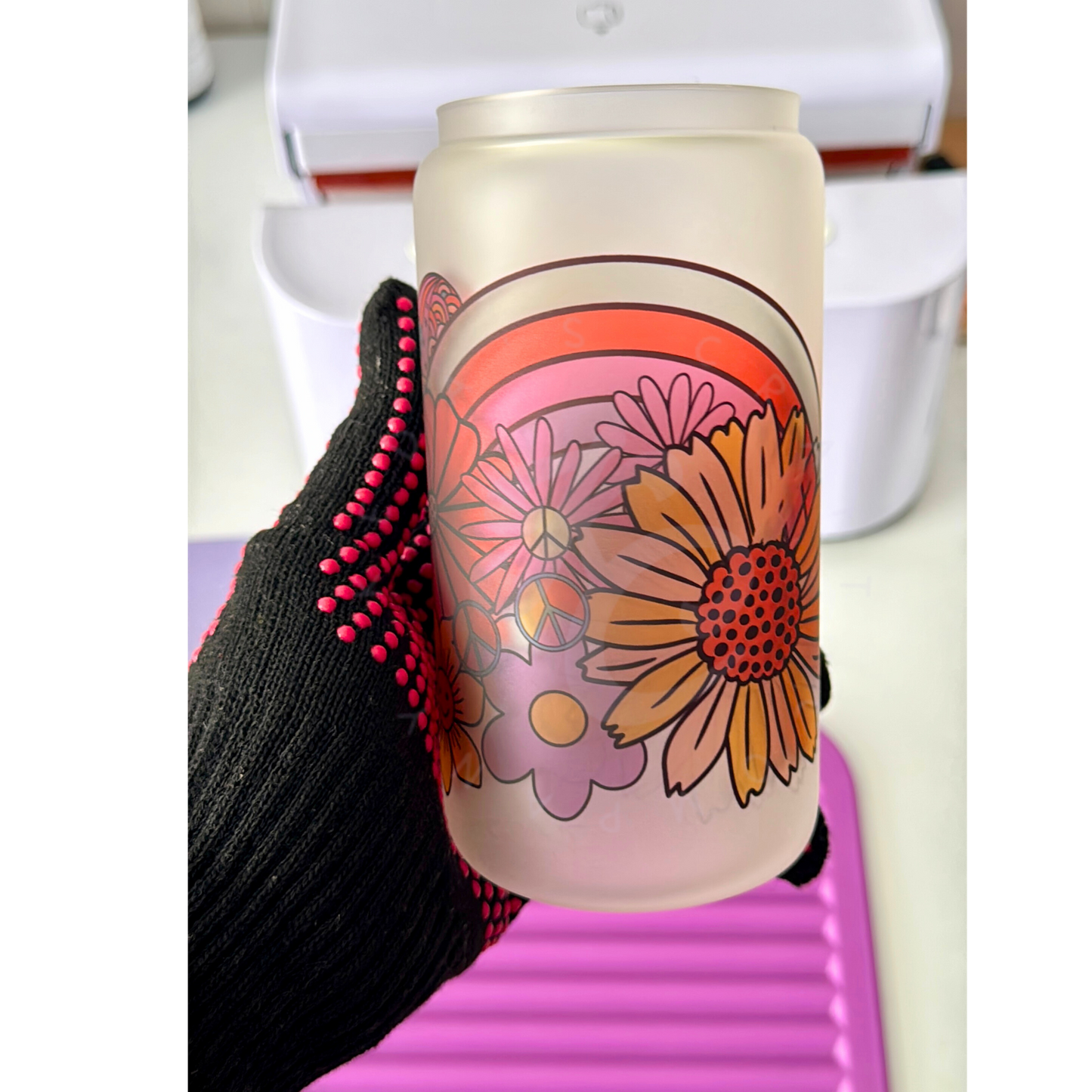 Groovy rainbow 16oz glass cup