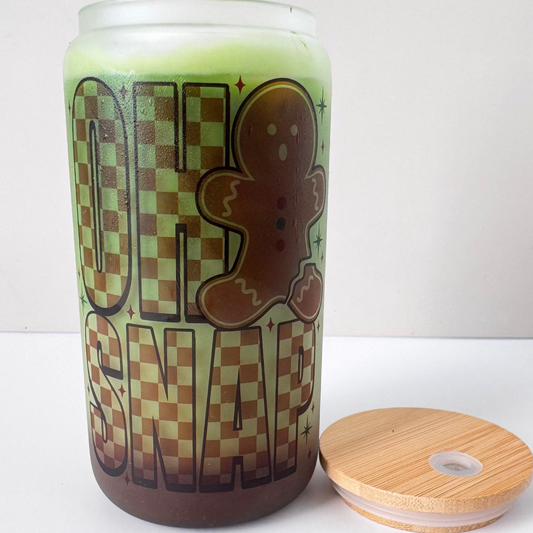 Oh snap gingerbread man 16oz glass cup