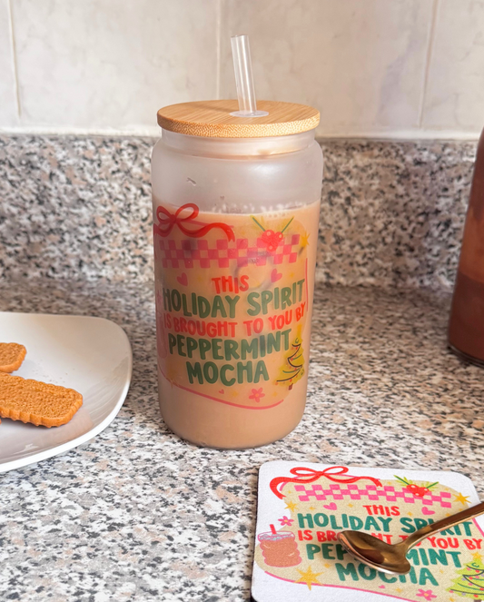 Holiday spirit by peppermint mocha 16oz glass cup