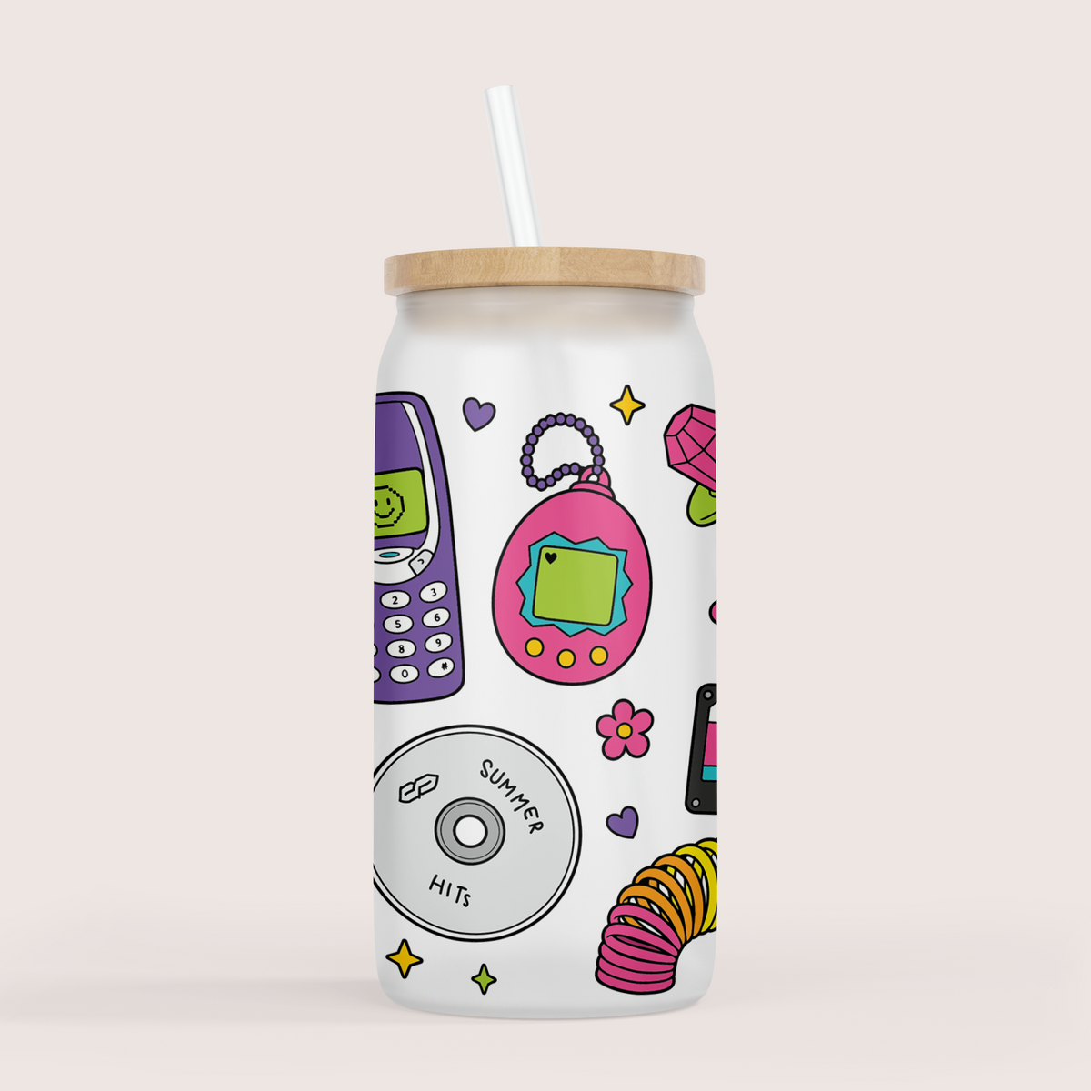 90s kids 16oz glass cup