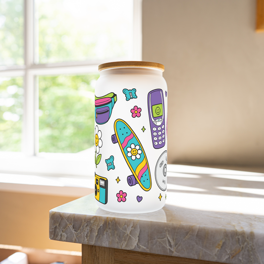 90s kids 16oz glass cup