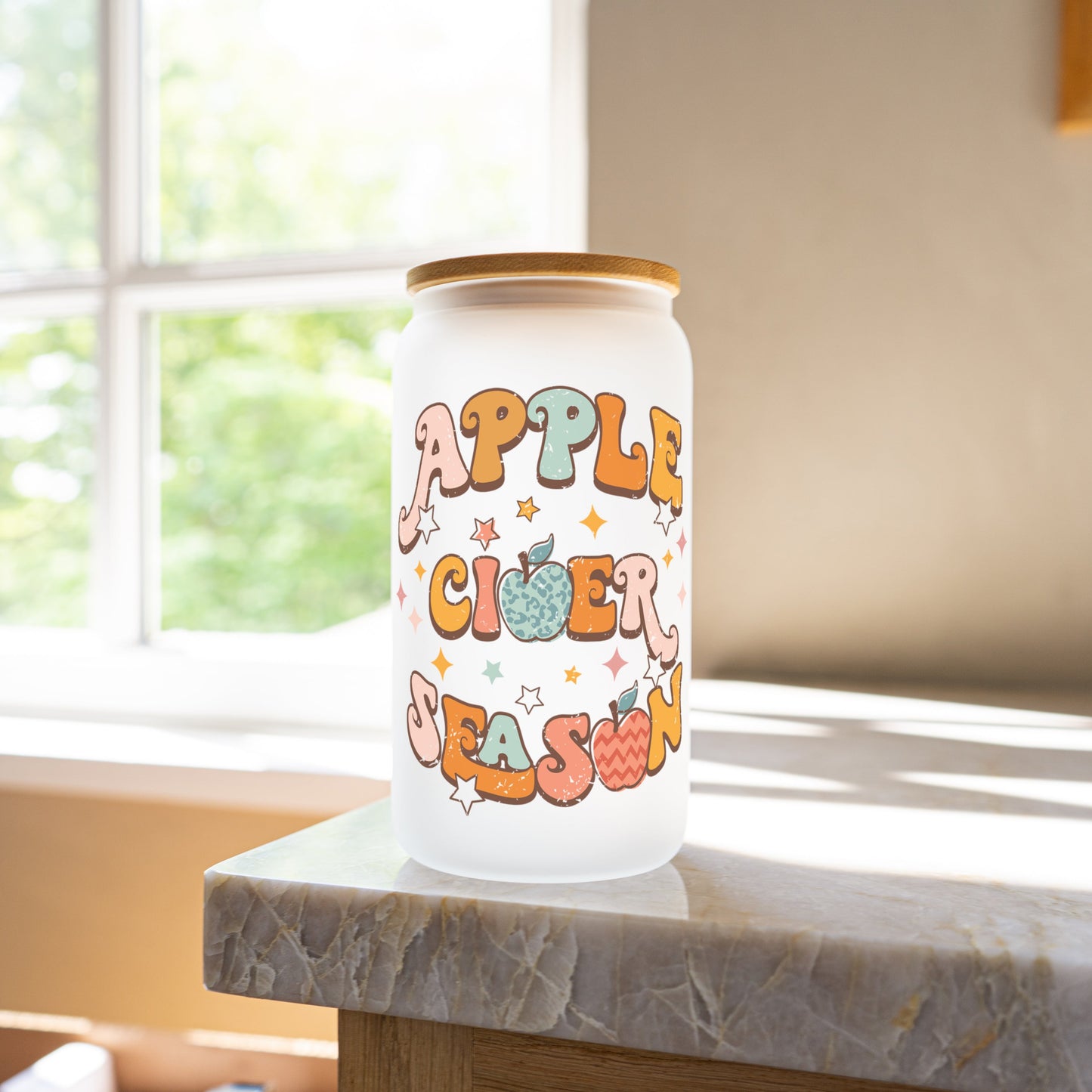 Apple cider season 16oz glass cup
