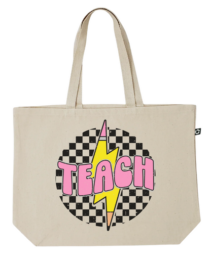 Checkered teach tote bag