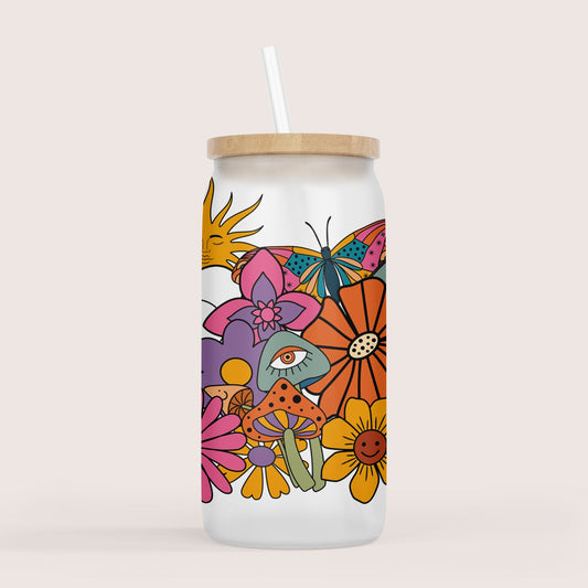 Groovy rainbow 16oz glass cup