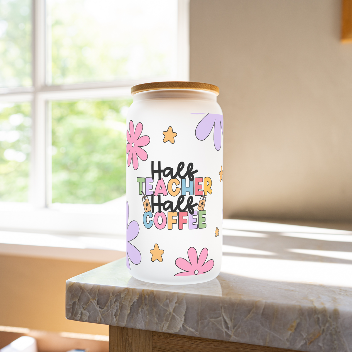 Half teacher, half coffee 16oz glass cup
