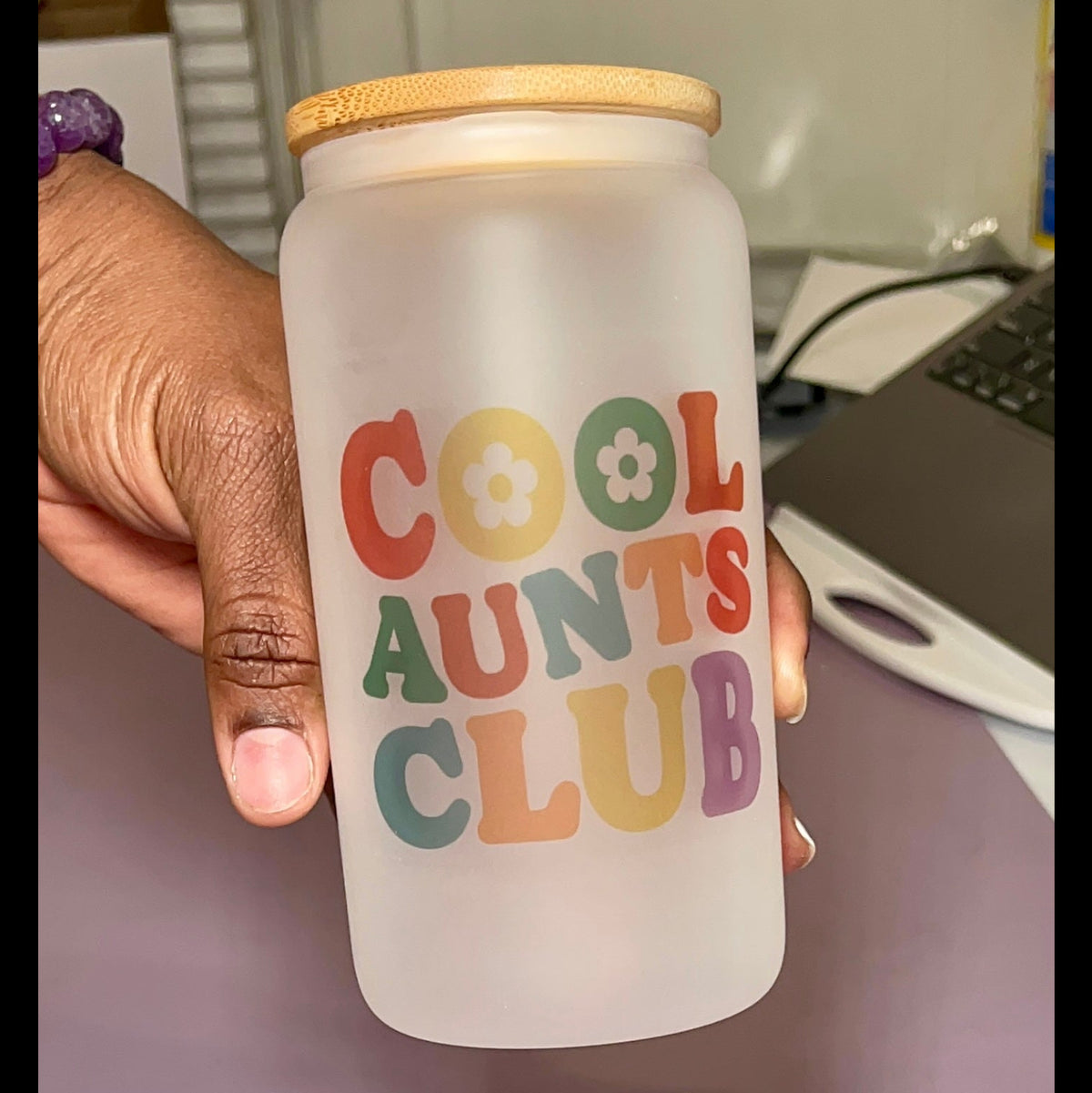 Cool aunts club 16oz glass cup