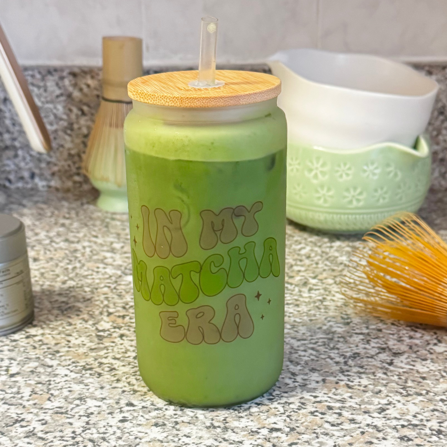 In my matcha era 16oz glass cup
