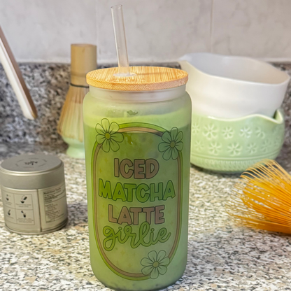 Iced matcha latte girlie 16oz glass cup