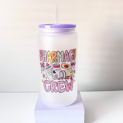Tumbler with 'Pharmacy Crew' design on a white background