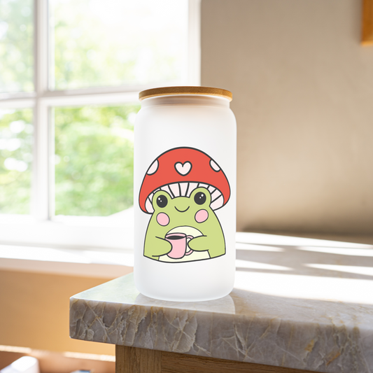 Mushroom frog 16oz glass cup