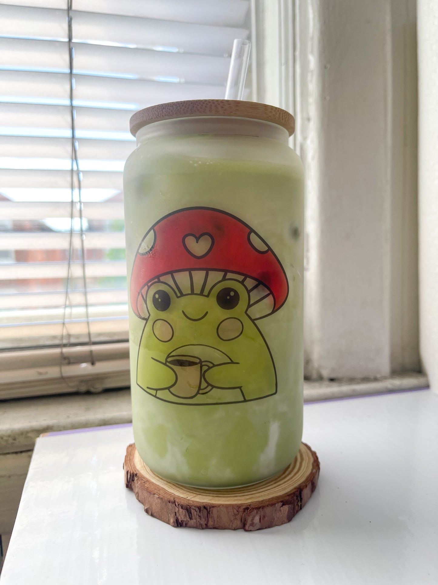Shroom frog 16oz glass cup
