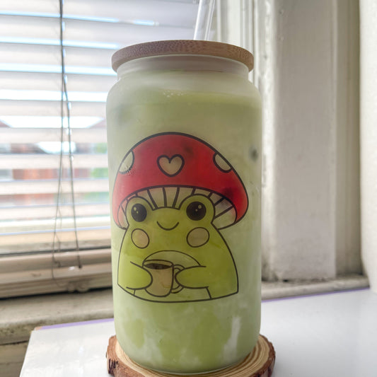 Shroom frog 16oz glass cup