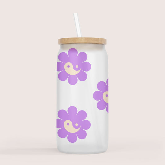 Floral ying-yang 16oz glass cup