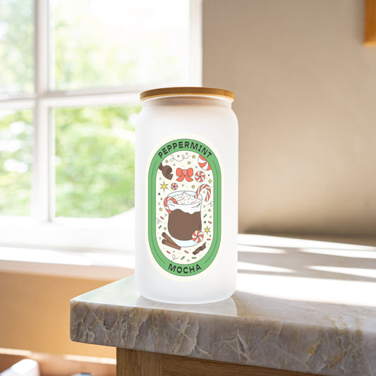Peppermint mocha 16oz glass cup