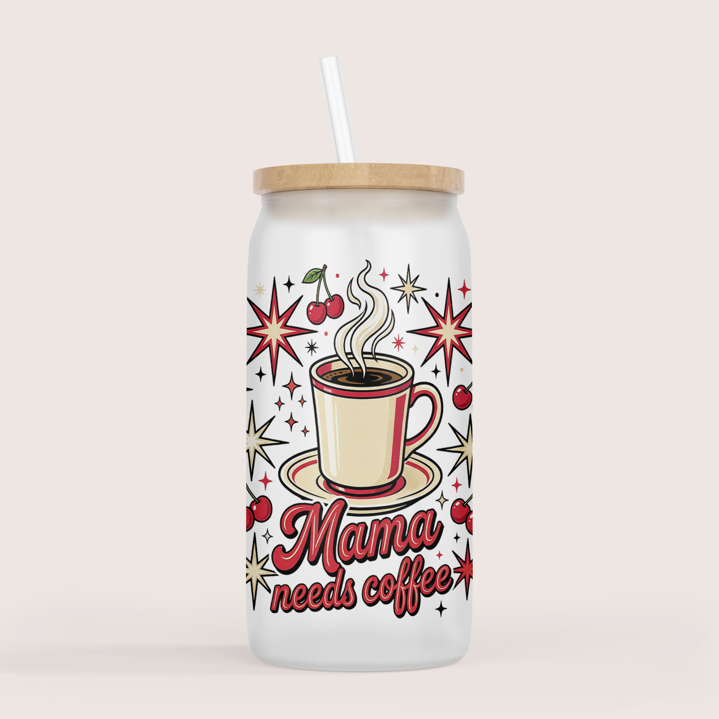 Mama runs on coffee 16oz glass cup