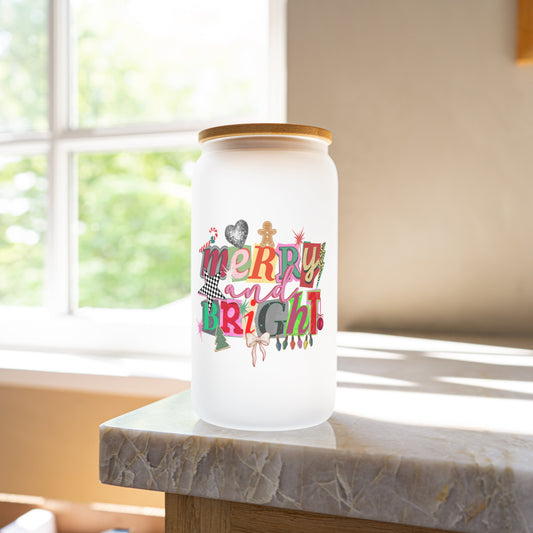 Merry & bright 16oz glass cup