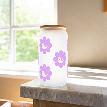 Floral ying-yang 16oz glass cup