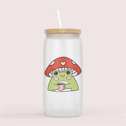 Shroom frog 16oz glass cup