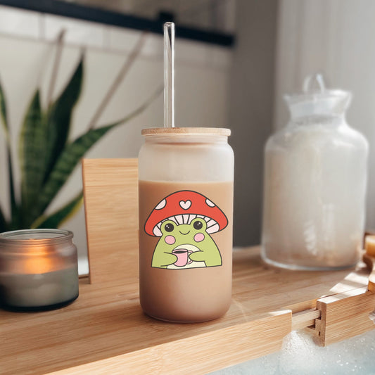 Shroom frog 16oz glass cup